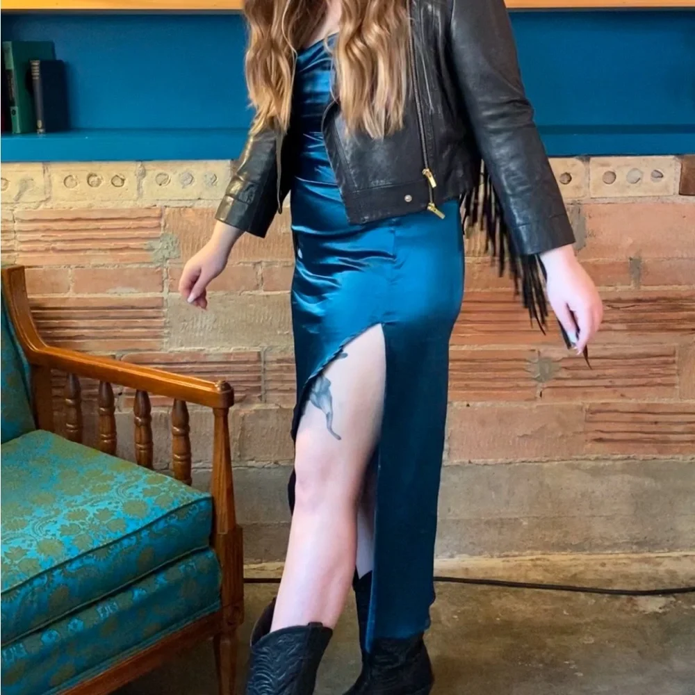 Slinky Dark Teal Shein Cocktail Dress - Picture 4 of 6